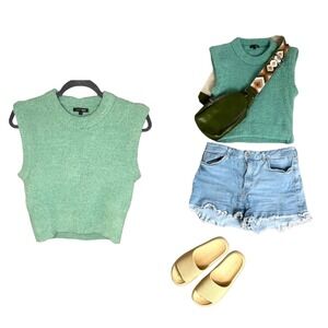 Retro Plush Seafoam Green Stretchy Crop Tank Top Womens Size Large